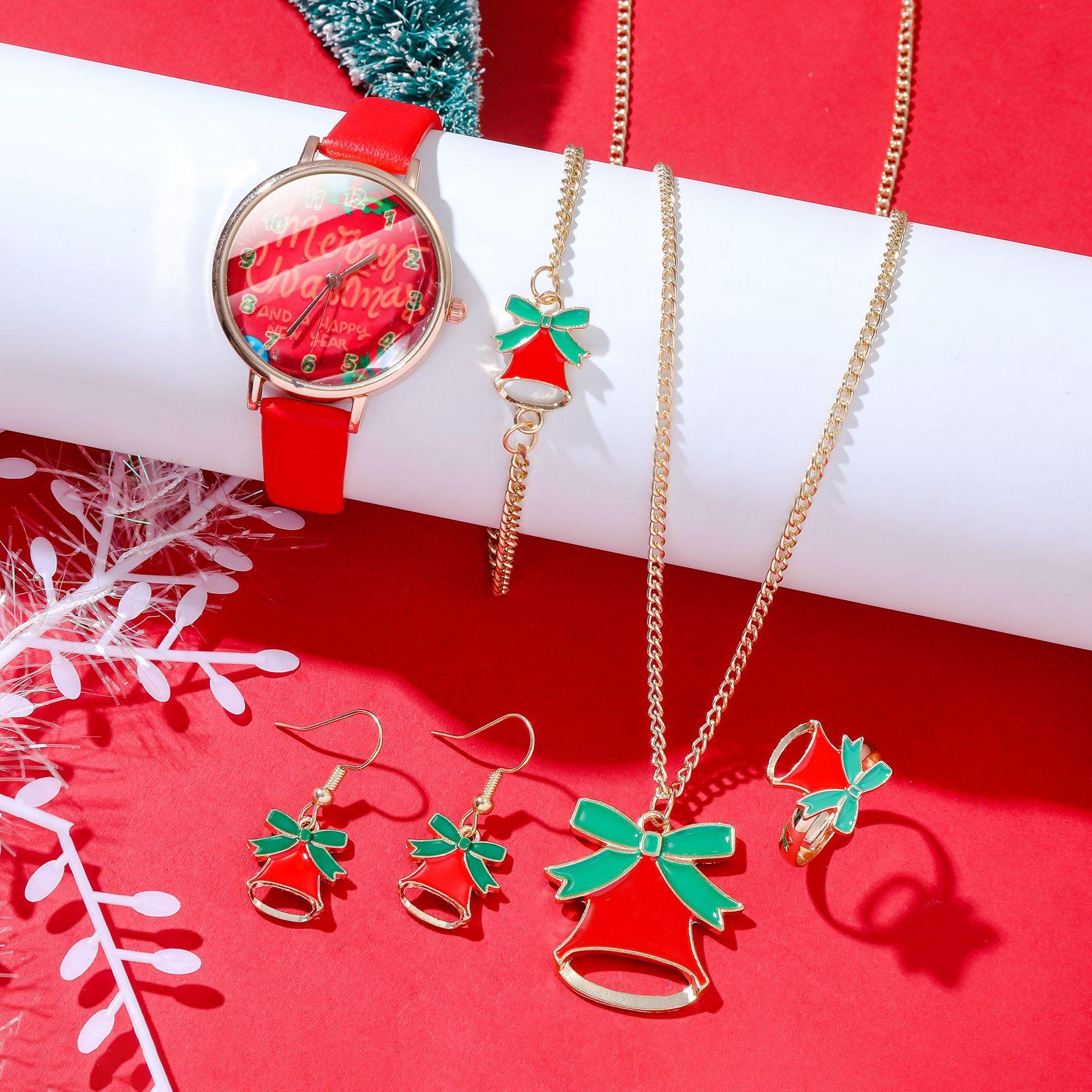 

Christmas Collection New Belt Quartz Watch+bell Pendant Gift Set 6pcs/set
