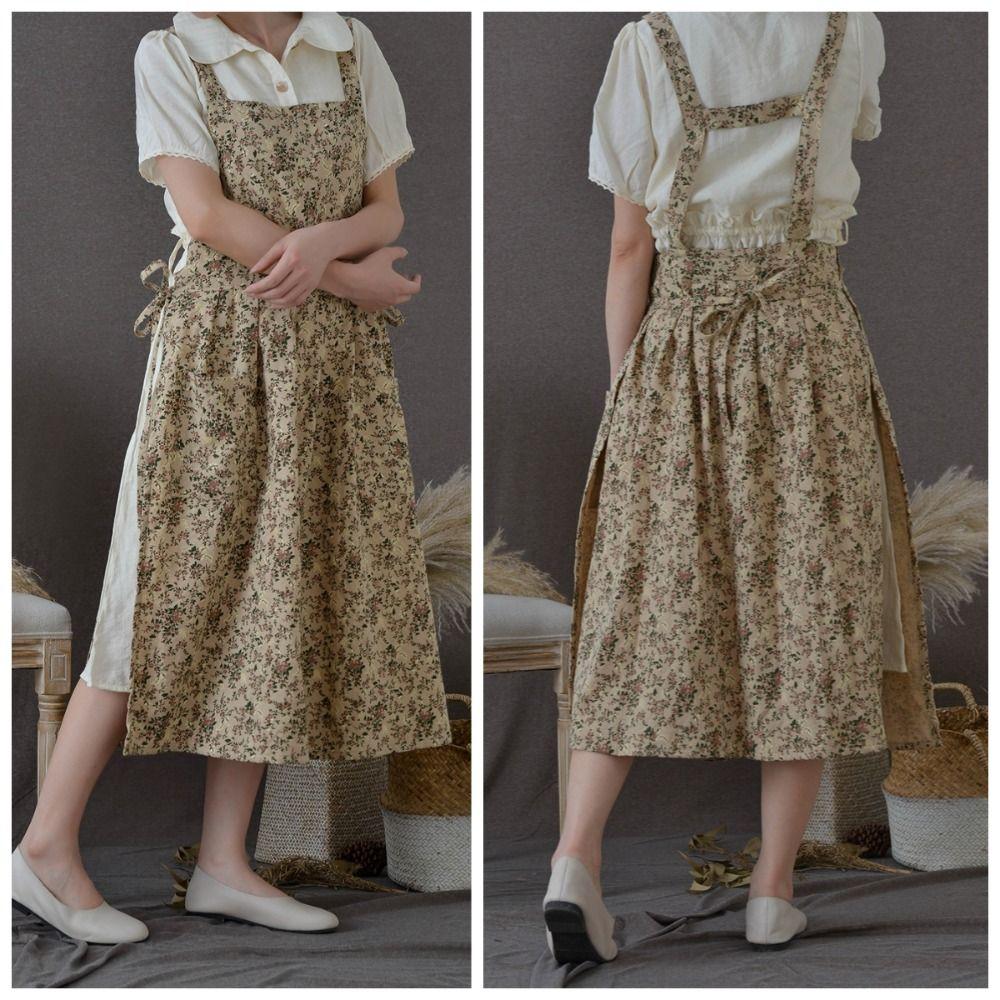 Floral Printed Household Work Apron Cotton Waiter Extended Aprons Kitchen Cooking Apron  Garden