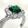 Luxury Grandmother Set Green Princess Square Zircon Wedding Ring, European and American Fashion Women's Style Versatile Ring