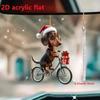 1PC Acrylic Dachshund Christmas Decorations Flat Bike Puppy Ornaments Car Mirrors Key Chains Home Decorations Holiday Party