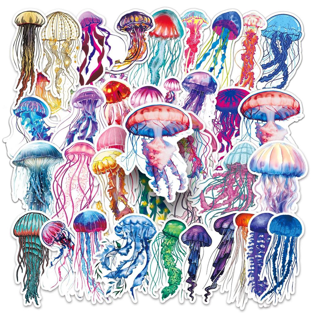 50 Jellyfish Doodle Personalized Watercolor Marine Life Children's Rewards Decorative Mobile Suitcase Stickers