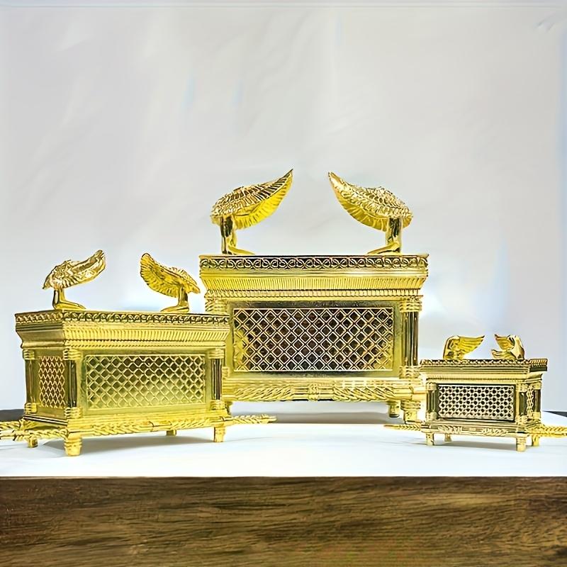 Golden Ark Covenant Figurine Commandments, Aaron’s Rod & Manna - Religious Jewelry Box, Multi-Faith Holidays, No Electricity
