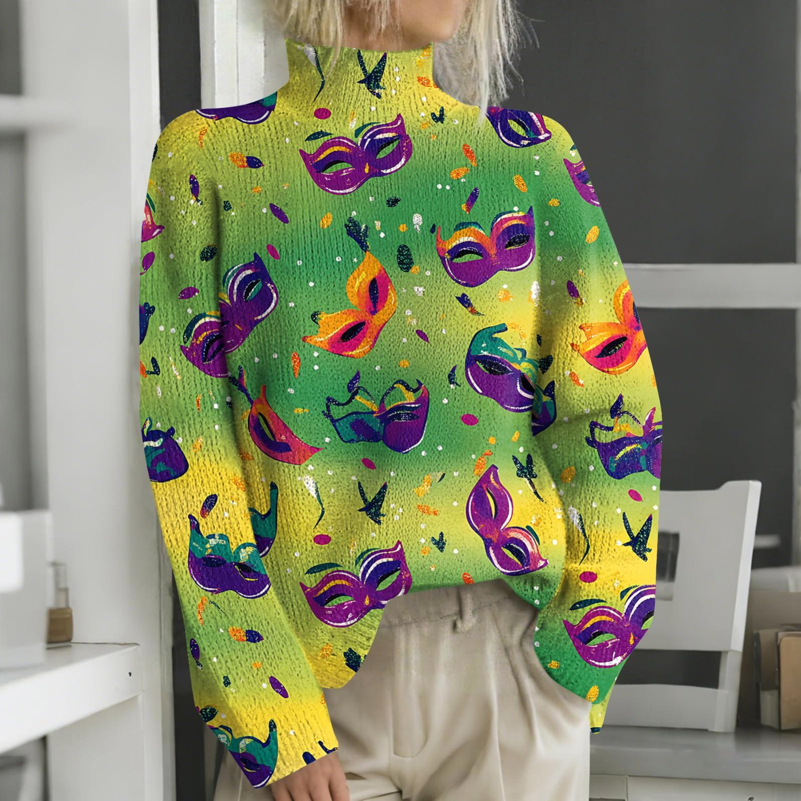 

Женская мода повседневная водолазка с длинным рукавом и принтом карнавала XL