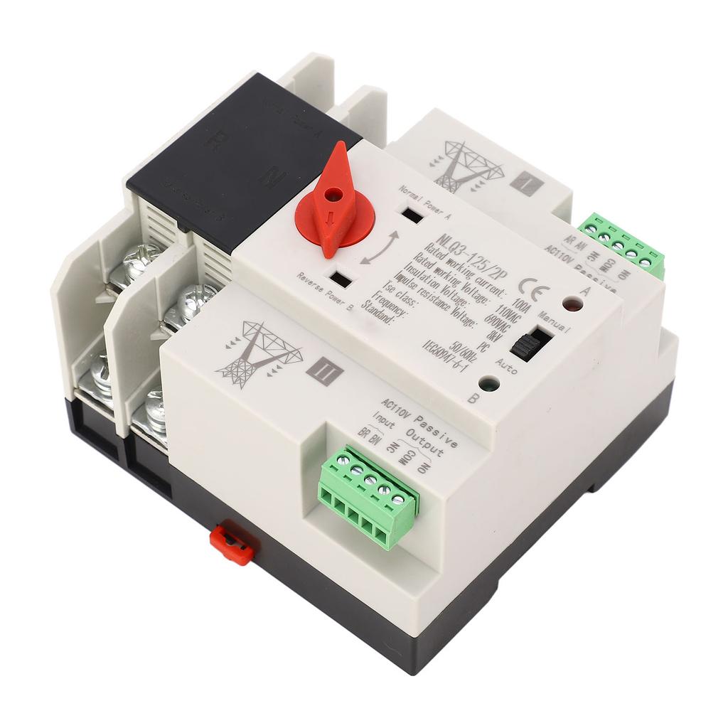 AC110V 100A Dual Power Automatic Transfer Switch 35mm Rail Mounting 2P ATS Generator Transfer Change