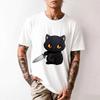 Funny Murderous Cat What Black Cat with Knife Scary Halloween Gift T Shirt 0705 Cute Kitty Grap