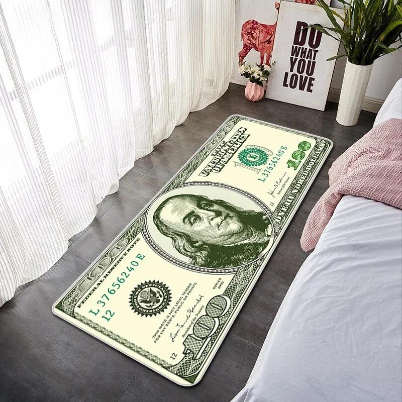 Kreative Dollar-Schein Druck Fußmatte Rutschfester Teppich für Schlafzimmer Wohnzimmer Küche Eingang Langlebiger Waschbarer Teppich Heimdeko