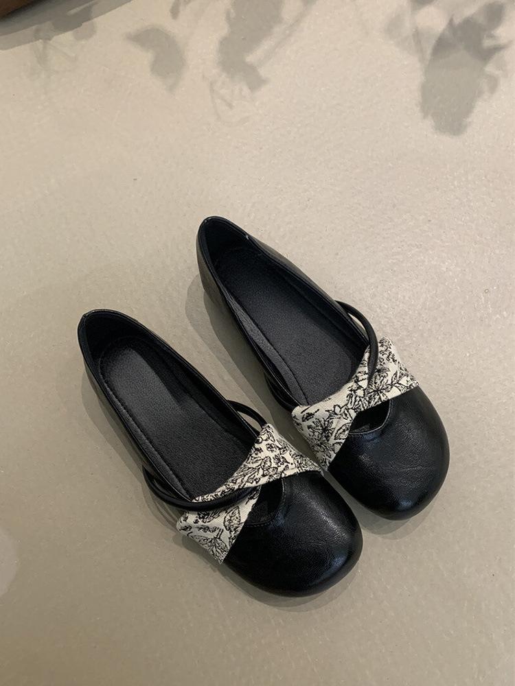French Soft-soled Round-headed Ballet Single Shoes Women's 2025 Spring and Autumn New Flat-soled Mary Jane Shoes, National Style Evening Doudou Shoes