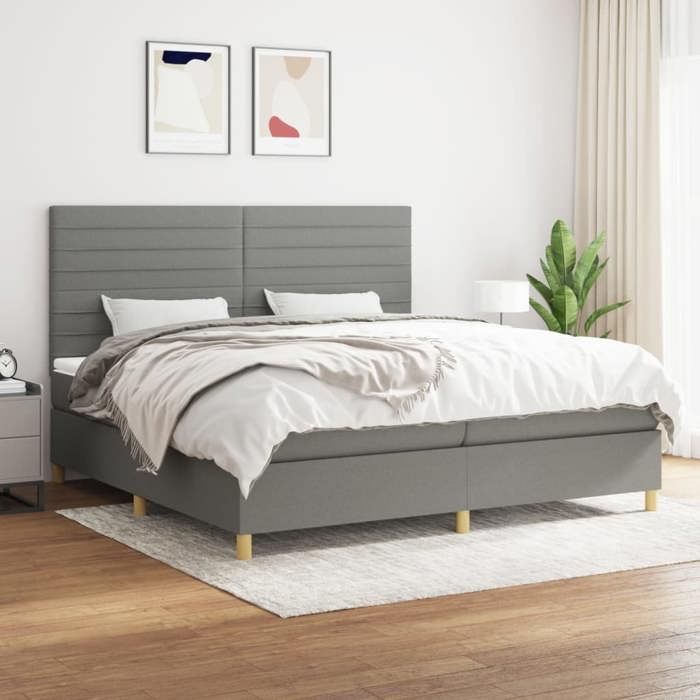 Maison Exclusive - Sommier à lattes de lit avec matelas Gris foncé 200x200cm Tissu