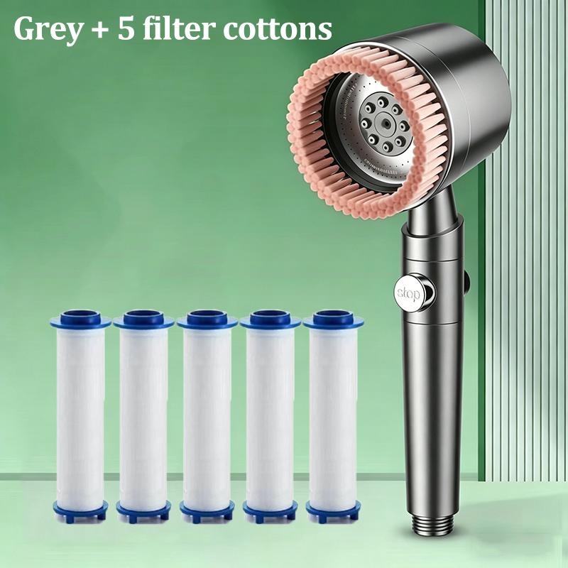 High Pressure Handheld Shower Head 5 Modes Soft Brush Design Filtered Skin Care Massage Household Bathroom Shower Sprayer