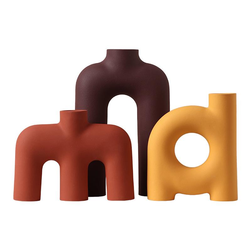 Creative Geometric Pipeline Ceramic Vase Hollowed-out Letters Flower Vase Flower Arrangement Accessories Flowerpot Home Decor