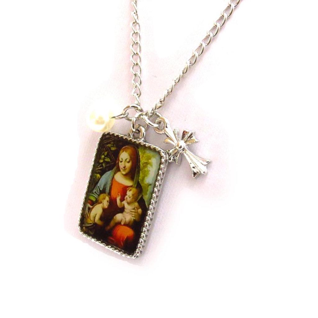 Les Trésors De Lily [J6962] - Virgin Mary 'Religious Icon' Designer Necklace - Virgin and Child - 32x23 Mm