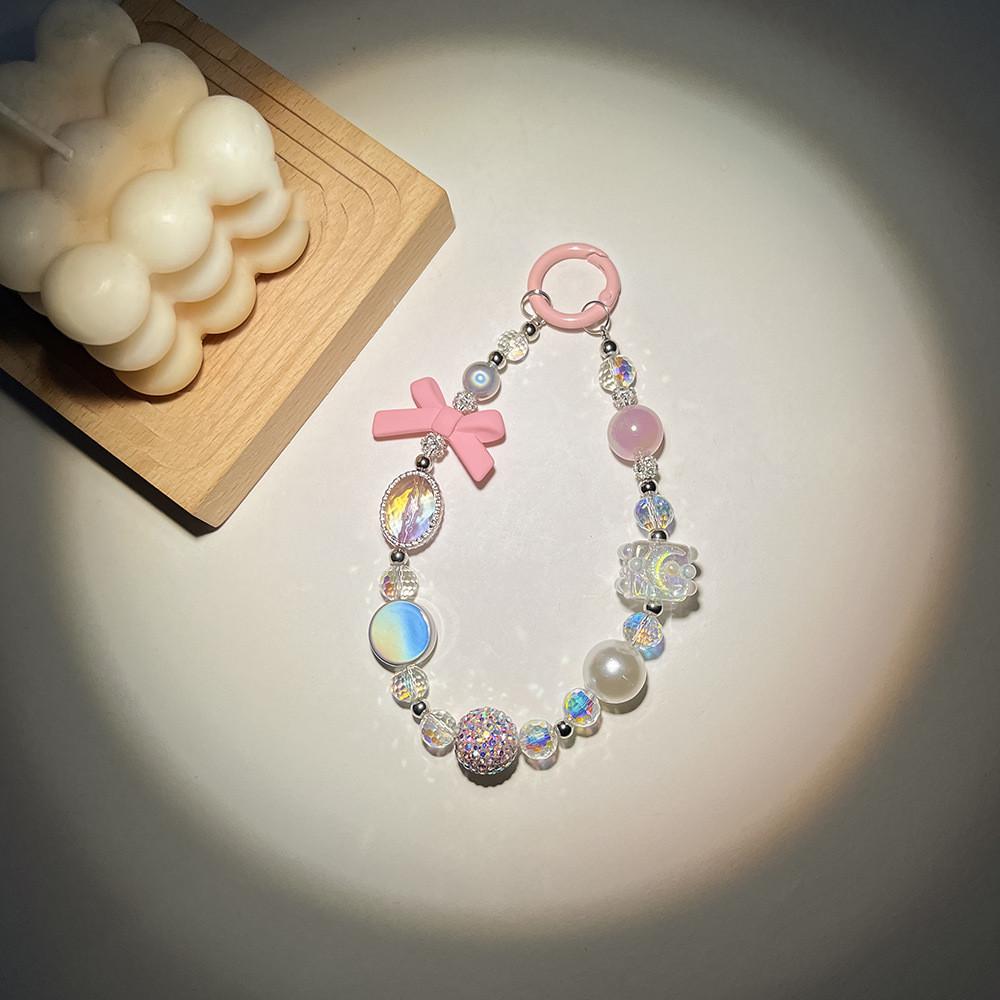 Trendy Beads Phone Chain Multicolor Cellphone Strap Lanyard Women Girls Anti-lost Mobile Phone Chain Wrist Hanging Rope Keychain