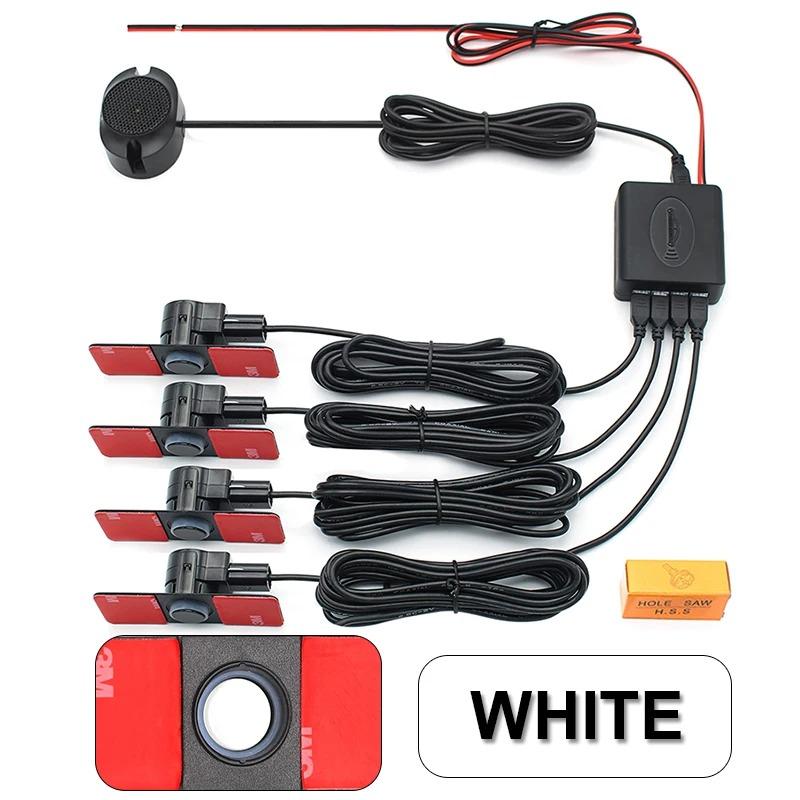 

4 Sensors Buzzer 16.5mm Car Parking Sensor Kit Reverse Backup Radar Sound Alert Indicator Probe System Silver/White/Black/Grey white Sensors