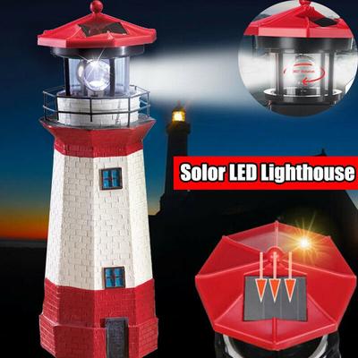 Lighthouse Statue Shape LED Solar Light Rotating Automatically Lit Solar Powered Lamp