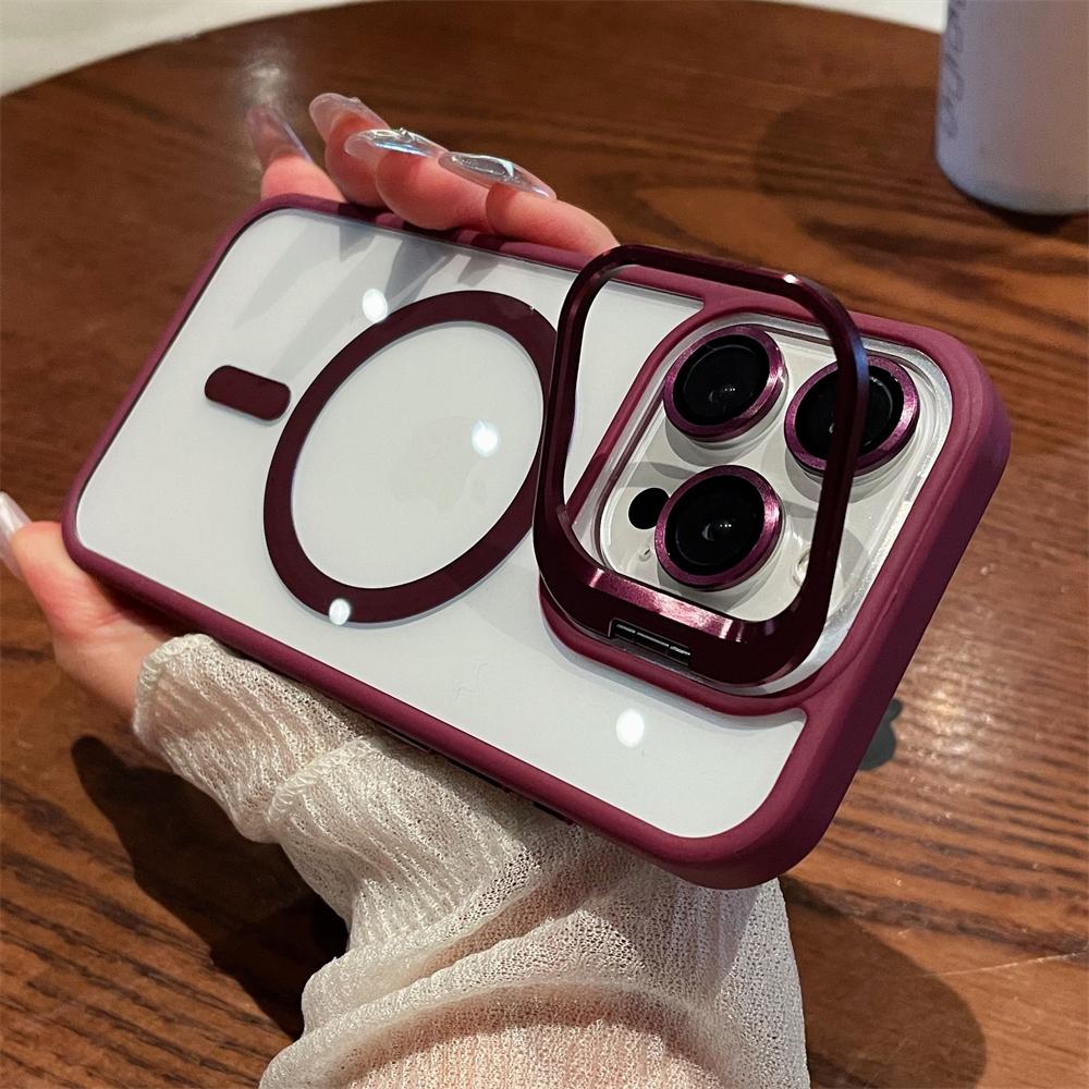 Magnetic Camera Stand Holder Clear For iPhone 15 14 13 12 11 Pro Max Plus For Magsafe Lens Mount Bracket Shockproof Cover Funda