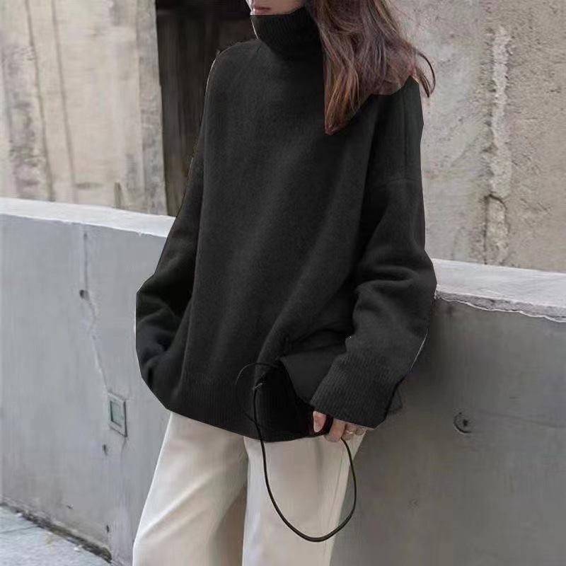 Women's High-End Solid Color Knit Turtleneck Sweater - Autumn/Winter Casual Slim Fit Top.
