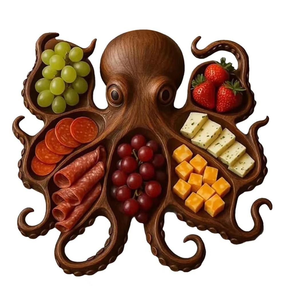 Wooden Octopus Food Platter Unique Octopus Charcuterie Boards  Family Dining Table