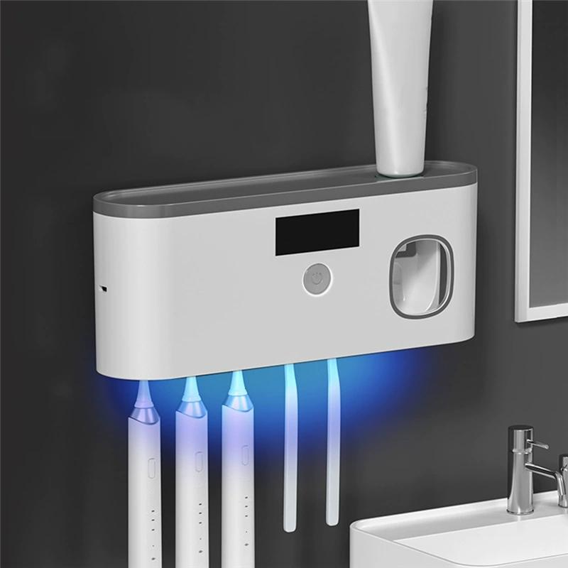 Toothbrush Storage Box Rack With 5 Slots USB Rechargeable Disinfect Automatic Toothpaste Dispenser Functionality