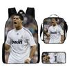 Conjunto de Mochila Escolar Infantil Estampada Cristiano Ronaldo Meninos Meninas 3 Peças Mochila de Tecido Oxford Com Lancheira Estojo