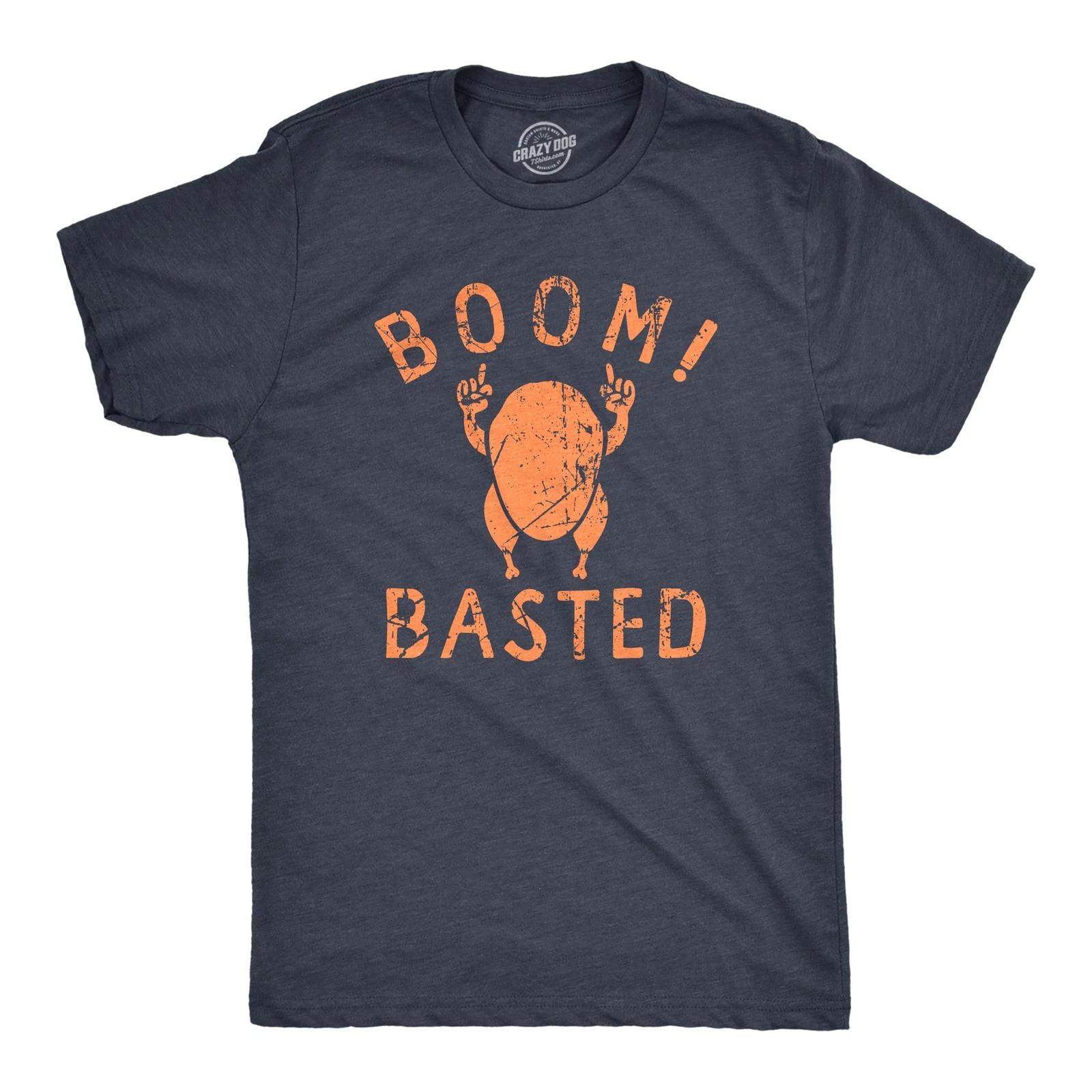 Mens Boom Basted T Shirt Funny Thanksgiving Roasted Turkey Dinner Tee for Guys S