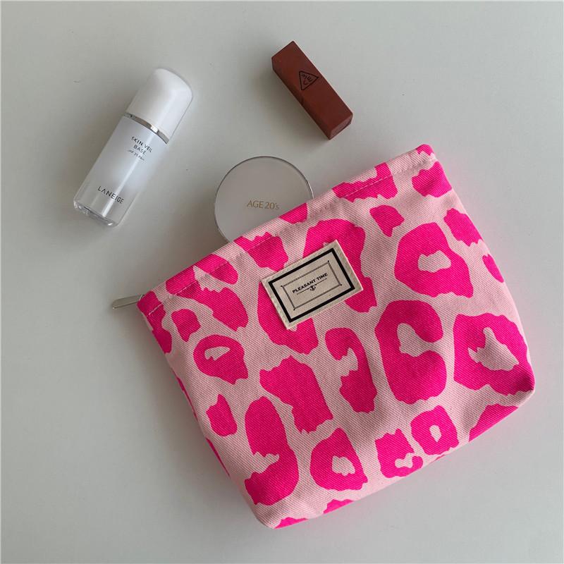 Borsa da cosmetico da donna con stampa leopardata rosa, pochette piccola retrò da donna, borse da viaggio, astucci per matite da scolara