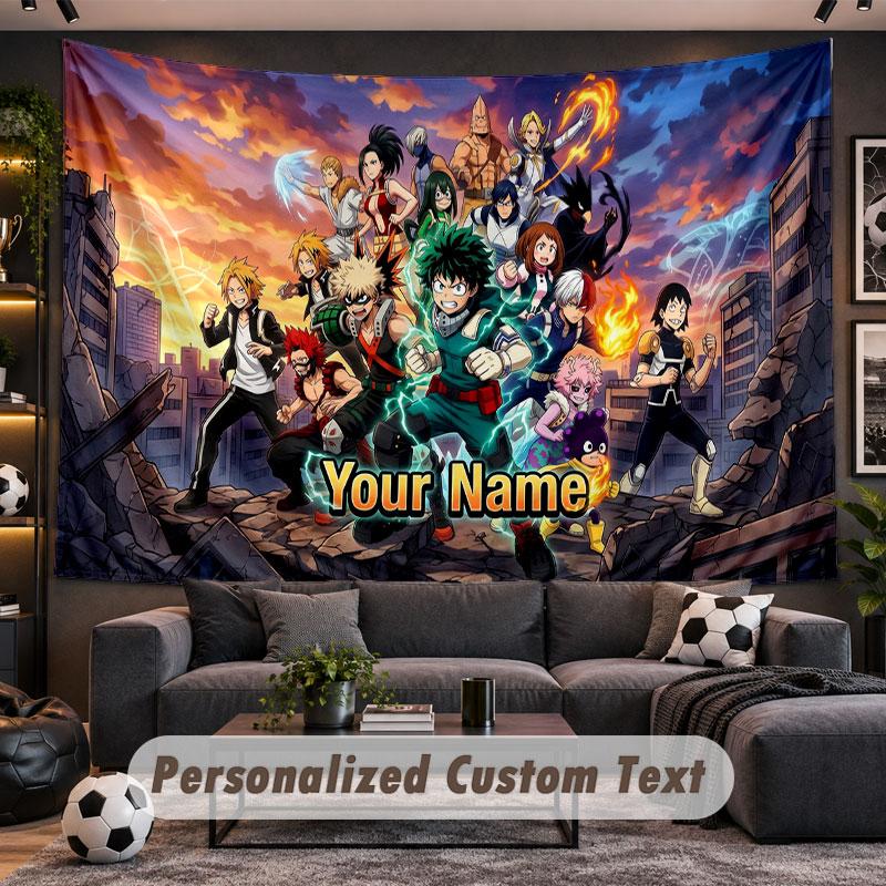 Wall Hanging Tapestry Custom NameMy Hero Academia Pattern Personalized Printed Fabric Wall Decor