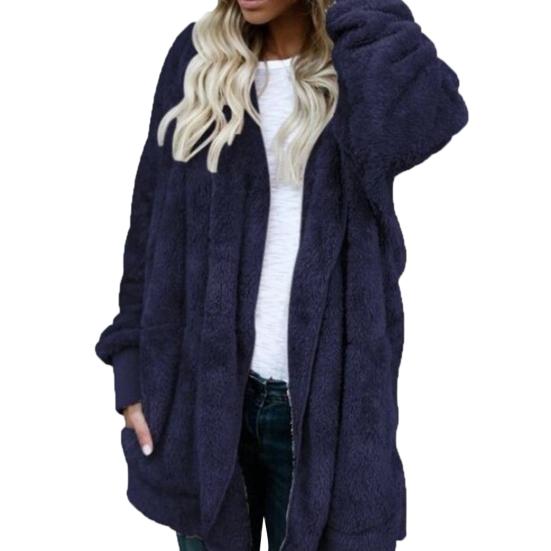 Winter Women Hooded Coat Long Sleeve Fur Jacket Faux