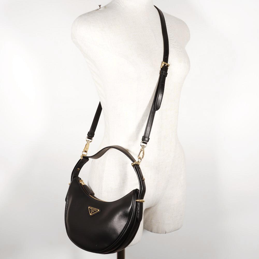 Prada Arche Shoulder Bag 1BC194 2WAYShoulder Hobo Bag Black Calfskin Women Used