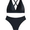 New solid color sexy deep V halter bikini split swimsuit swimsuit