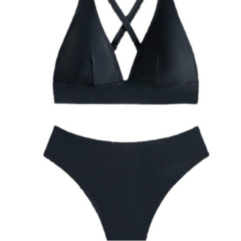 New solid color sexy deep V halter bikini split swimsuit swimsuit