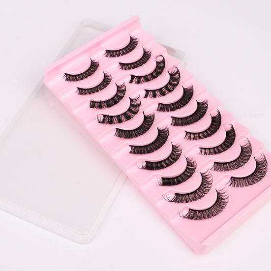 Yousheng 10 Pairs False Eyelashes No Residue D-Shaped 3D Effect Lady Handmade Extensions Artificial Eyelash for Beauty