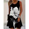 Robe Sans Manches Imprimé Trèfle à Quatre Feuilles Chanceux Noir avec Spirales Vertes Dorées Robe Femme Été Décontractée Surdimensionnée Vêtements Femme
