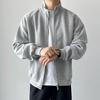 2025 Autumn Men's Gray Heavyweight Solid Color Stand Collar Hoodie Jacket