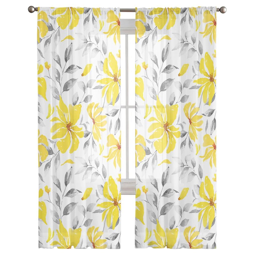 Akvarel Žluté květy Abstraktní Čirý voál Závěsy do oken Tylové Závěsy Obývací pokoj Dekorace na balkón Závěsy