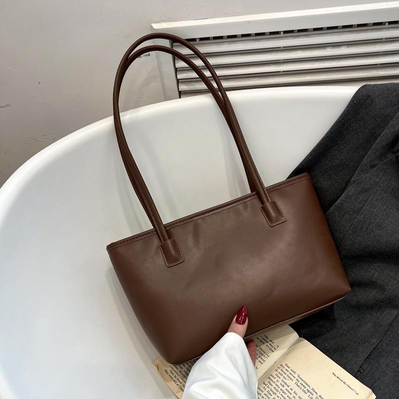 Large-capacity Shoulder Bag, Solid Color, Practical Tote Bag, Simple Texture, Casual, Portable Underarm Bag, Women's Commuting