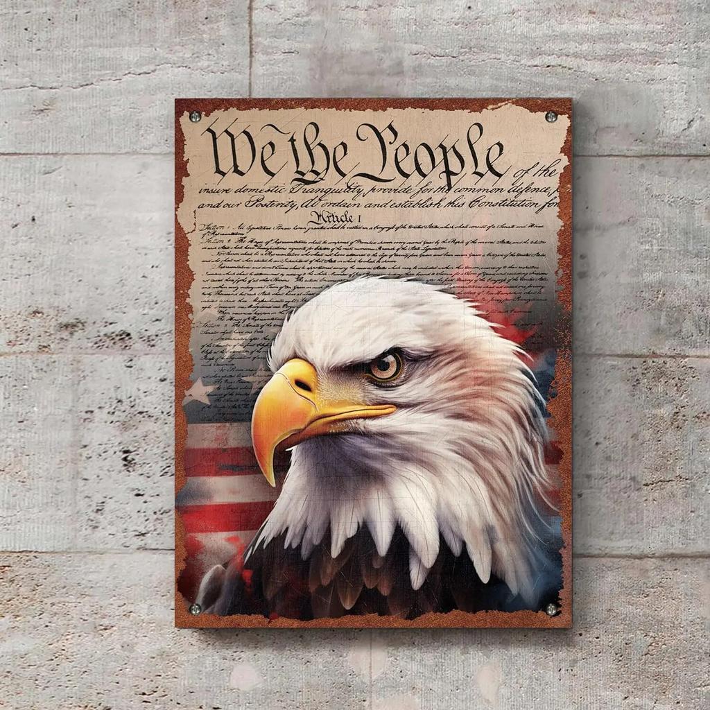 USA Eagle 1776 Vintage Tin Meal Sign, Wall Art Plaque Indoor Outdoor Patriotic Decor, USA Soldier Hero Memorial Day Decorations