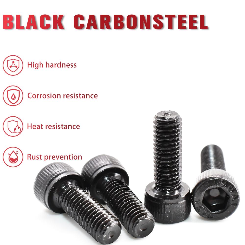10-250pcs ISO7380 G10.9 Round Carbon Steel Screw DIN912 G12.9 Hex Allen Socket Cap Head Screw Mechanical Furniture Screws M2-M8