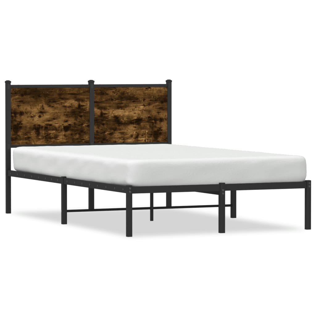 Metal Bed Frame Without Mattress Smoked Oak Finish 120 X 190 Cm