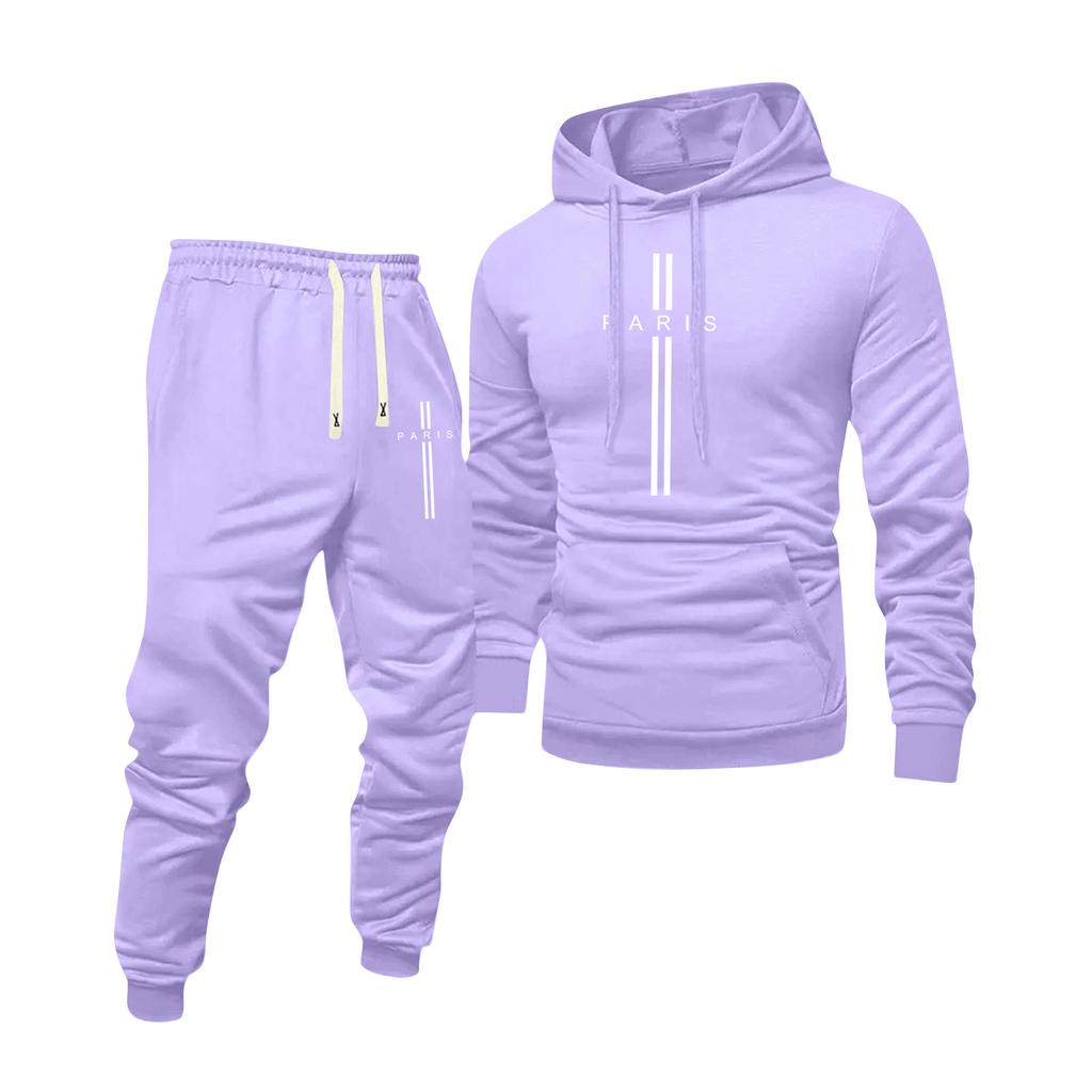 Men's Printed Hooded Sweatshirt And Sweatpants Casual Sports Suit