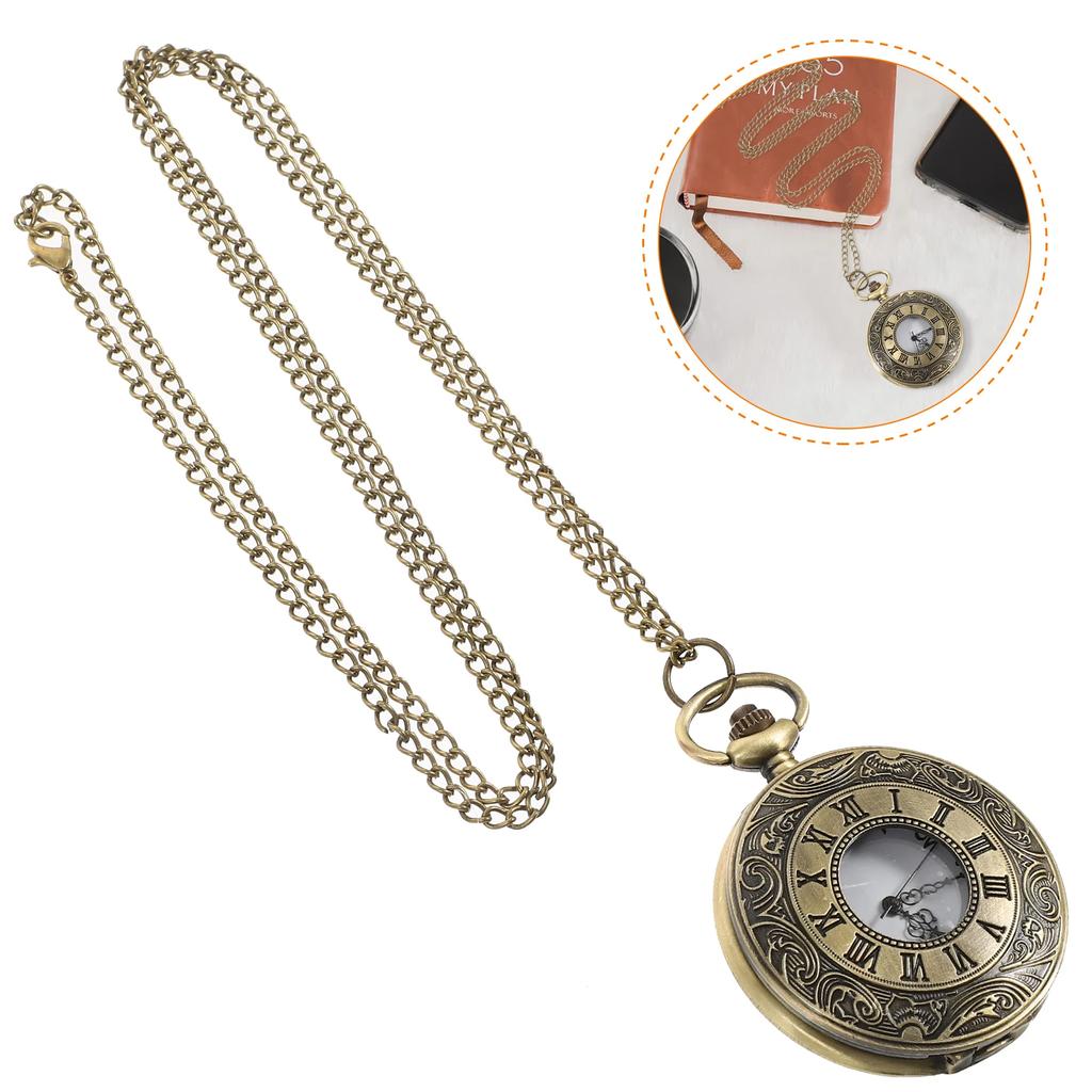Vintage Charm Black Unisex Fashion Roman Number Quartz Steampunk Pocket Watch Women Man Necklace Pendant with Chain Gift