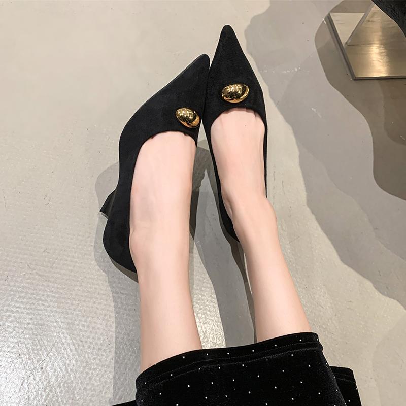 Wedge High Heels Women Pointed Toe Pumps Office Shoes Female Metal Buckle Shallow Fashion Elegant Party Dress Shoes Female Pumps
