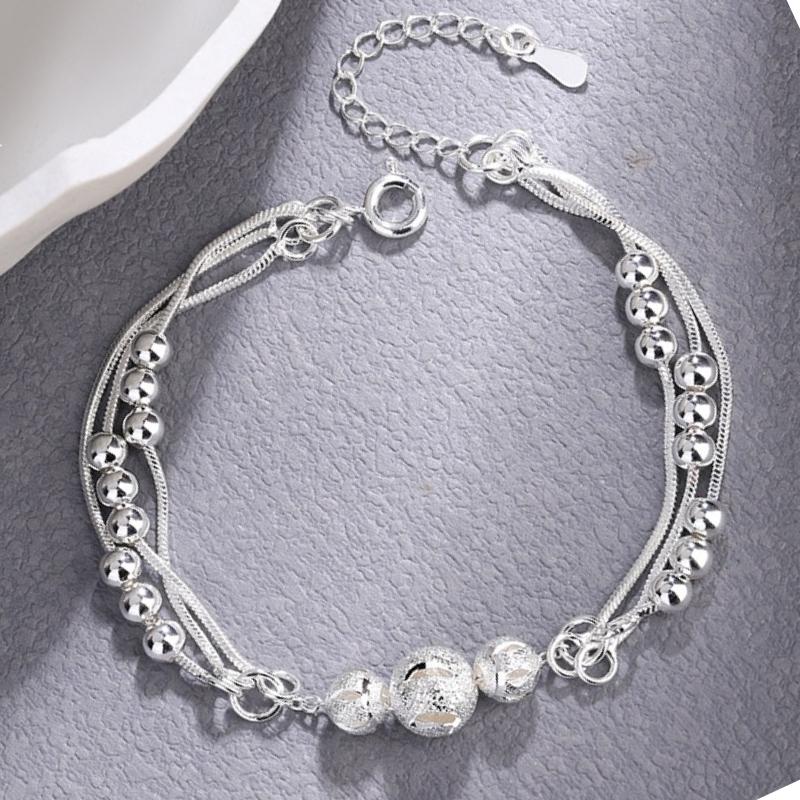 925 Silver Beaded Bracelet for Women Men Adjustable Handmade Ball Chain Jewelry Elegant Minimalist Party Wedding Gift
