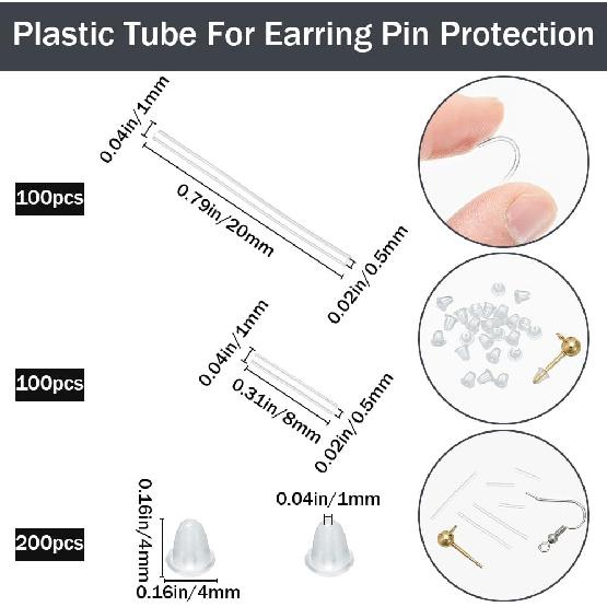 

Beebeecraft 1 Box 200Pcs 2 Size Earrings Sleeves Silicone and Plastic Tube Earring Sleeve Piercing Protectors with 200Pcs Bell Ear Nuts for Ears