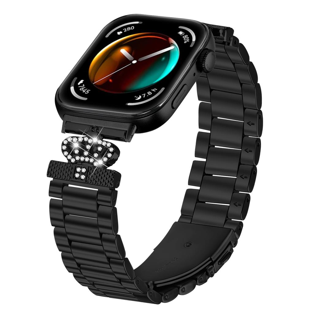 For Huawei Watch Fit 3 Stainless Steel Strap Crown Shape Rhinestone Decor Watch Band