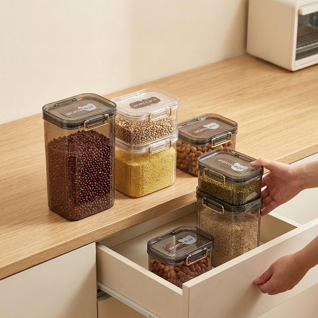 Airtight Clear Plastic Food Storage Containers with Lids Kitchen Organizers Stackable Storage Boxes for Pantry Cereal Pasta