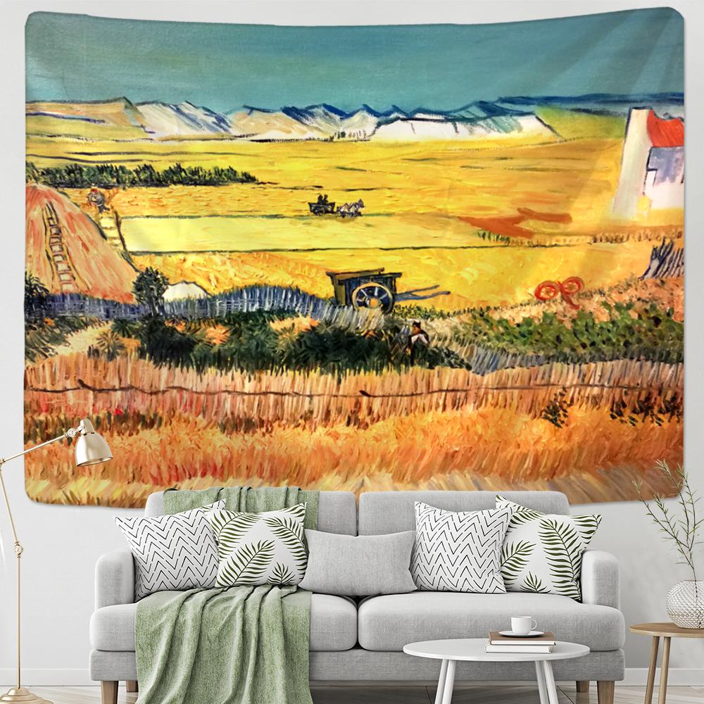 Wandteppich mit berühmtem Van Gogh-Druck, Decke, Wandbehang, Stern, Mond, Nacht, Wandteppich, dekorative Decke, Stoff, Schlafzimmer, 200 x 150 cm, groß