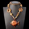 JMXD Boho Ethnic Tribal Wooden Fish Beaded Necklace Handmade Retro Fashion Accessory Unisex Travel Gift Summer Beach Trend Lightweight