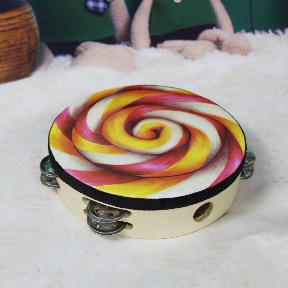 Double Row Hand Held Drum Rainbow Wood Children's Drum Durable Tambourine Musical Instrument