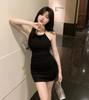 American Spice Girl Neck Suspender Dress Women's Summer Pleated Sexy Backless Elastic Skinny Buttocks Short Skirt