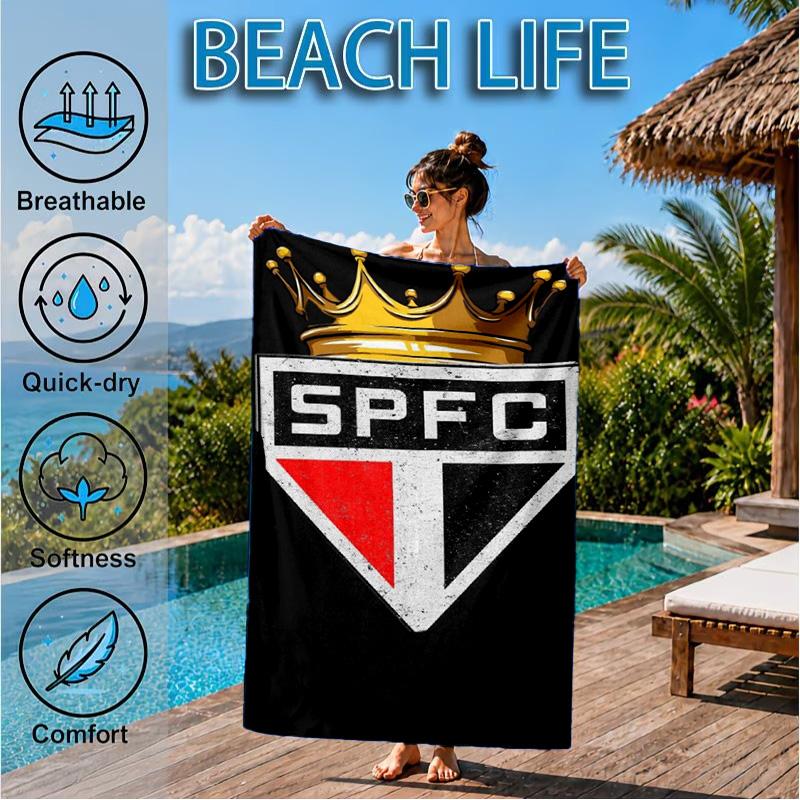 Pau-lo Fc Emblem Printed Microfiber Beach Towel, Soft And Absorbent, Quick-Dry, Ideal for Summer Travel, Beach Essential, Swimming Pool
